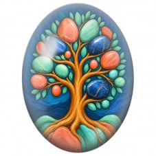 Cabochon en Verre Illustré Arbre aux Pierres Colorées 13x18, 18x25 ou 30x40mm pour la Création de Bijoux Fantaisie - DIY