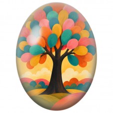 Cabochon en Verre Illustré Arbre aux Feuilles Colorées 13x18, 18x25 ou 30x40mm pour la Création de Bijoux Fantaisie - DIY