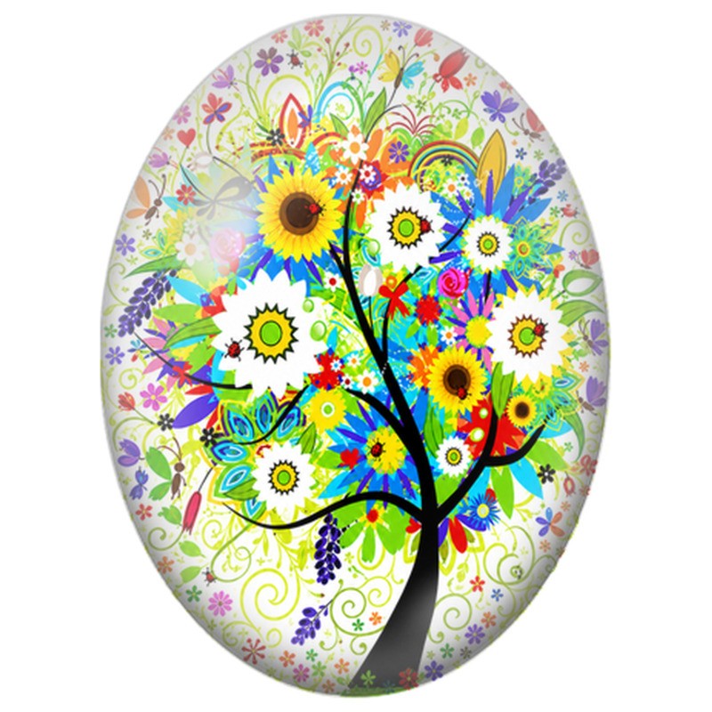 Cabochon en Verre Illustré Arbre Fleuri aux Insectes 13x18, 18x25 ou 30x40mm