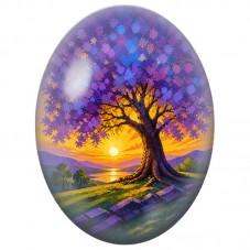 Cabochon en Verre Illustré Arbre Violet au Soleil Couchant 13x18, 18x25 ou 30x40mm pour la Création de Bijoux Fantaisie - DIY