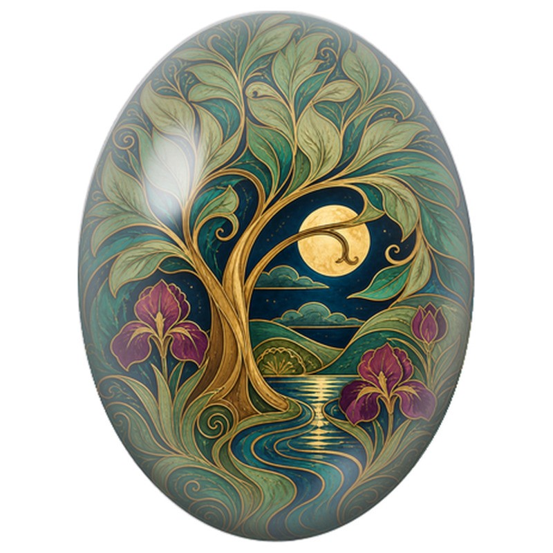 Cabochon en Verre Illustré Arbre au Bord de l’Eau 13x18, 18x25 ou 30x40mm