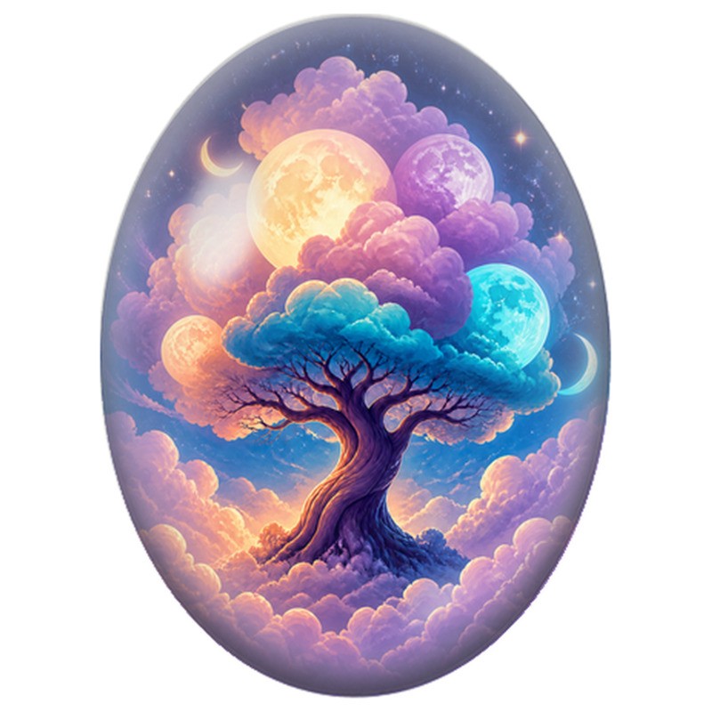 Cabochon en Verre Illustré Arbre aux Lunes 13x18, 18x25 ou 30x40mm