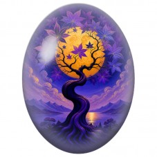 Cabochon en Verre Illustré Arbre aux Feuilles Violettes 13x18, 18x25 ou 30x40mm pour la Création de Bijoux Fantaisie - DIY
