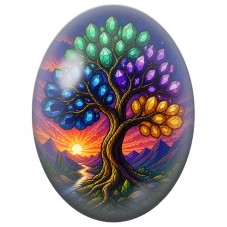 Cabochon en Verre Illustré Arbre aux Cristaux Colorés 13x18, 18x25 ou 30x40mm pour la Création de Bijoux Fantaisie - DIY