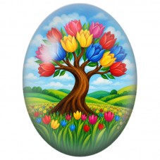 Cabochon en Verre Illustré Arbre aux Tulipes 13x18, 18x25 ou 30x40mm pour la Création de Bijoux Fantaisie - DIY