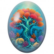 Cabochon en Verre Illustré Arbre Corail aux Coquillages 13x18, 18x25 ou 30x40mm pour la Création de Bijoux Fantaisie - DIY