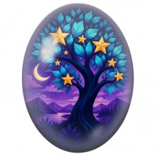 Cabochon en Verre Illustré Arbre aux Étoiles Dorées sur Lac Violet 13x18, 18x25 ou 30x40mm pour la Création de Bijoux Fantaisie 