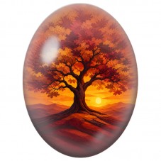 Cabochon en Verre Illustré Arbre d’Automne aux Feuilles Rouges et Or 13x18, 18x25 ou 30x40mm — Titre pour la création de bijoux 