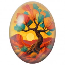 Cabochon en Verre Illustré Arbre aux Feuilles du Désert 13x18, 18x25 ou 30x40mm pour la Création de Bijoux Fantaisie - DIY