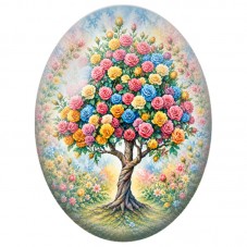 Cabochon en Verre Illustré Arbre aux Roses Multicolores au Tronc Tressé 13x18, 18x25 ou 30x40mm pour la Création de Bijoux Fanta