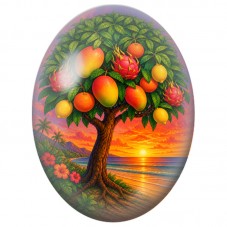 Cabochon en Verre Illustré Arbre Tropical aux Fruits 13x18, 18x25 ou 30x40mm pour la Création de Bijoux Fantaisie - DIY