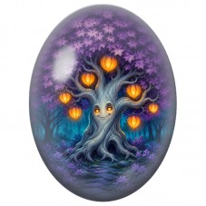Cabochon en Verre Illustré Arbre Enchanté aux Lanternes Orange 13x18, 18x25 ou 30x40mm pour la Création de Bijoux Fantaisie - DI