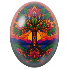 Cabochon en Verre Illustré Arbre Coloré au Soleil Couchant 13x18, 18x25 ou 30x40mm pour la Création de Bijoux Fantaisie - DIY
