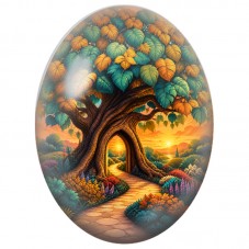 Cabochon en Verre Illustré Arbre Porte du Jardin Fleuri 13x18, 18x25 ou 30x40mm pour la Création de Bijoux Fantaisie - DIY