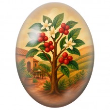 Cabochon en Verre Illustré Arbre aux Fleurs Blanches et Baies Rouges 13x18, 18x25 ou 30x40mm pour la Création de Bijoux Fantaisi