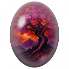 Cabochon en Verre Illustré Arbre Pourpre sous le Ciel de Feu 13x18, 18x25 ou 30x40mm pour la Création de Bijoux Fantaisie - DIY