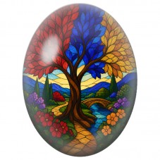 Cabochon en Verre Illustré Arbre aux Trois Feuillages 13x18, 18x25 ou 30x40mm pour la Création de Bijoux Fantaisie - DIY