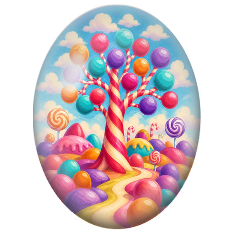 Cabochon en Verre Illustré Arbre aux Sucettes Multicolores 13x18, 18x25 ou 30x40mm
