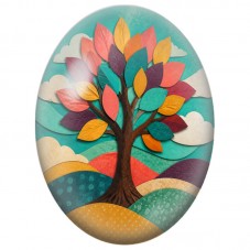 Cabochon en Verre Illustré Arbre Collage aux Feuilles Colorées 13x18, 18x25 ou 30x40mm pour la Création de Bijoux Fantaisie - DI