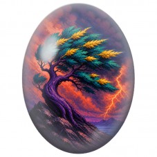 Cabochon en Verre Illustré Arbre Battu par l'Orage 13x18, 18x25 ou 30x40mm pour la Création de Bijoux Fantaisie - DIY