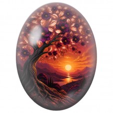 Cabochon en Verre Illustré Arbre aux Fleurs Cuivrées 13x18, 18x25 ou 30x40mm pour la Création de Bijoux Fantaisie - DIY