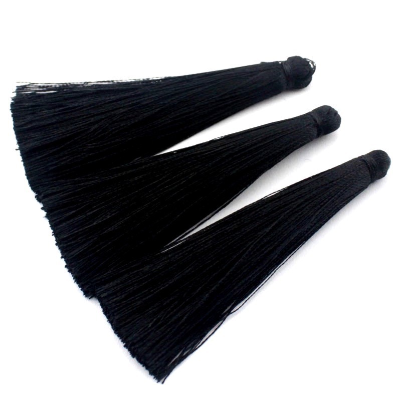 2 Longs Pompons Noir 6.5cm