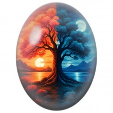 Cabochon en Verre Illustré Arbre des Deux Horizons 13x18, 18x25 ou 30x40mm pour la Création de Bijoux Fantaisie - DIY