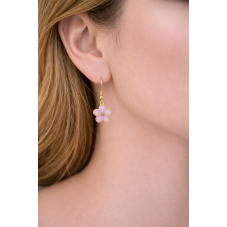 Breloque Fleur en Émail Rose Acier Inoxydable Doré 12x10mm