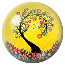 Cabochon en Verre Illustré Arbre Fleuri sur Fond Jaune 12 à 25mm pour la Création de Bijoux Fantaisie - DIY