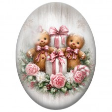 Cabochon en Verre Illustré Deux Bonhommes en Pain d’Épices parmi les Cadeaux et les Roses 13x18, 18x25 ou 30x40mm pour la Créati