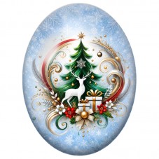 Cabochon en Verre Illustré Sapin de Noël au Cerf Blanc et aux Cadeaux 13x18, 18x25 ou 30x40mm pour la Création de Bijoux Fantais
