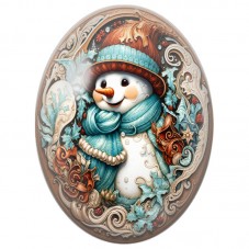 Cabochon en Verre Illustré Bonhomme de Neige au Chapeau Bleu 13x18, 18x25 ou 30x40mm pour la Création de Bijoux Fantaisie DIY
