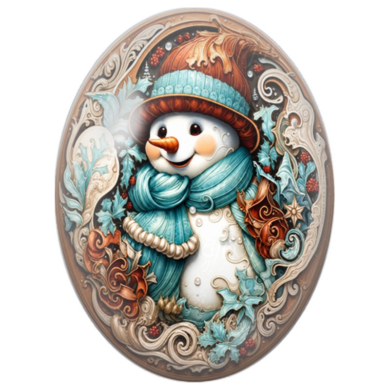 Cabochon en Verre Illustré Bonhomme de Neige au Chapeau Bleu 13x18, 18x25 ou 30x40mm