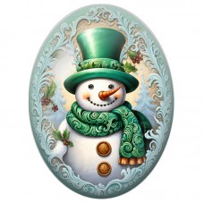 Cabochon en Verre Illustré Bonhomme de Neige au Haut-de-Forme Vert 13x18, 18x25 ou 30x40mm pour la Création de Bijoux Fantaisie 