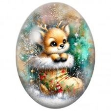 Cabochon en Verre Illustré Petit Cerf dans la Neige 13x18, 18x25 ou 30x40mm pour la Création de Bijoux Fantaisie DIY