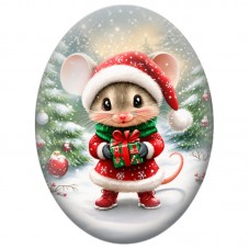 Cabochon en Verre Illustré Souris au Cadeau de Noël 13x18, 18x25 ou 30x40mm pour la Création de Bijoux Fantaisie DIY