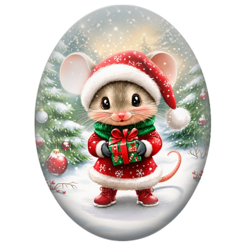 Cabochon en Verre Illustré Petite Souris au Cadeau de Noël 13x18, 18x25 ou 30x40mm