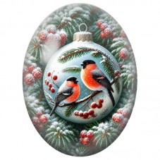 Cabochon en Verre Illustré Deux Oiseaux Rouges dans une Boule de Noël 13x18, 18x25 ou 30x40mm pour la Création de Bijoux Fantais