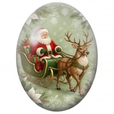 Cabochon en Verre Illustré Père Noël avec son Renne 13x18, 18x25 ou 30x40mm pour la Création de Bijoux Fantaisie DIY