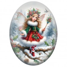 Cabochon en Verre Illustré Fée de Noël sur une Branche Enneigée 13x18, 18x25 ou 30x40mm pour la Création de Bijoux Fantaisie DIY