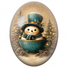 Cabochon en Verre Illustré Bonhomme de Neige dans une Tasse 13x18, 18x25 ou 30x40mm pour la Création de Bijoux Fantaisie DIY