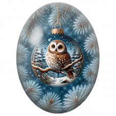 Cabochon en Verre Illustré Hibou dans une Boule Bleue 13x18, 18x25 ou 30x40mm pour la Création de Bijoux Fantaisie DIY
