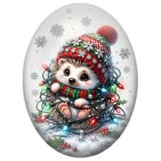 Cabochon en Verre Illustré Hérisson au Bonnet Rouge dans la Neige 13x18, 18x25 ou 30x40mm pour la Création de Bijoux Fantaisie D
