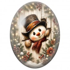 Cabochon en Verre Illustré Bonhomme de Neige derrière une Clôture 13x18, 18x25 ou 30x40mm pour la Création de Bijoux Fantaisie D