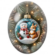 Cabochon en Verre Illustré Bonhomme de Neige et Écureuil dans une Boule 13x18, 18x25 ou 30x40mm pour la Création de Bijoux Fanta