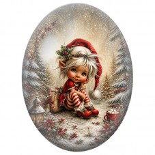 Cabochon en Verre Illustré Petit Elfe dans la Forêt Enneigée 13x18, 18x25 ou 30x40mm pour la Création de Bijoux Fantaisie DIY