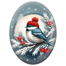 Cabochon en Verre Illustré Oiseau Bleu au Bonnet Rouge 13x18, 18x25 ou 30x40mm pour la Création de Bijoux Fantaisie DIY