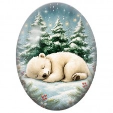 Cabochon en Verre Illustré Ourson Polaire dans la Neige 13x18, 18x25 ou 30x40mm pour la Création de Bijoux Fantaisie DIY