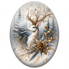 Cabochon en Verre Illustré Renne Blanc aux Bois Dorés 13x18, 18x25 ou 30x40mm pour la Création de Bijoux Fantaisie DIY