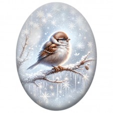 Cabochon en Verre Illustré Petit Oiseau sur une Branche Givrée 13x18, 18x25 ou 30x40mm pour la Création de Bijoux Fantaisie DIY